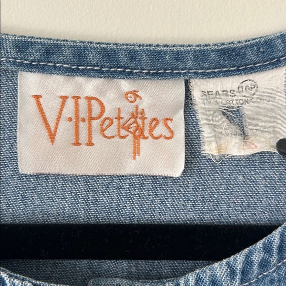 Vintage Sears Chambray Denim Prairie Short Sleeve Floral Embroidered Midi Dress - Picture 2 of 11